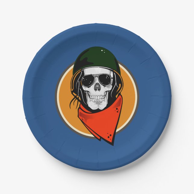 Cool Combat Skull Paper Plate (Front)