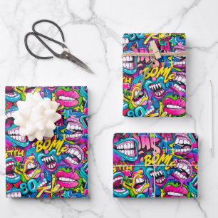 Cool comic graffiti tiled pattern wrapping paper sheet