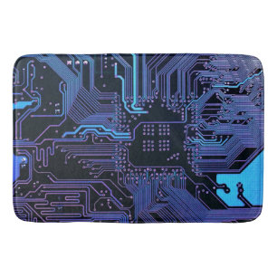 Cool Computer Circuit Board Blue Bath Mat
