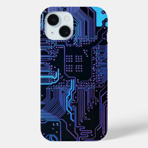 Cool Computer Circuit Board Blue iPhone 15 Case