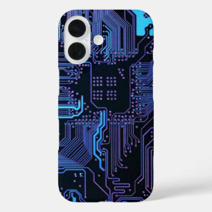 Cool Computer Circuit Board Blue iPhone 16 Case