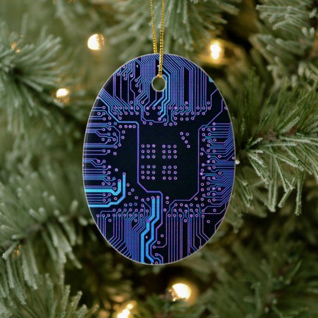 Cool Computer Circuit Board - Blue Ceramic Ornament (Tree)