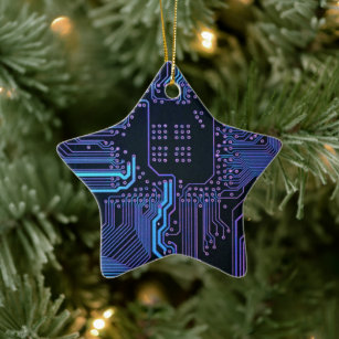 Cool Computer Circuit Board - Blue Ceramic Ornament