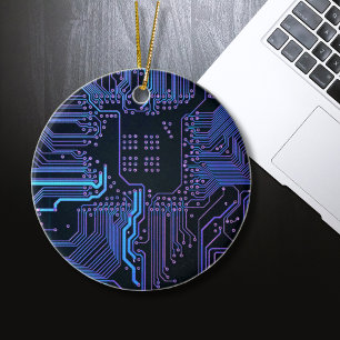 Cool Computer Circuit Board - Blue Ceramic Tree Decoration