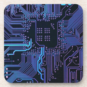 Cool Computer Circuit Board Blue Coaster