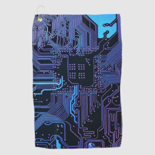 Cool Computer Circuit Board Blue Golf Towel