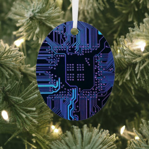 Cool Computer Circuit Board - Blue Metal Tree Decoration