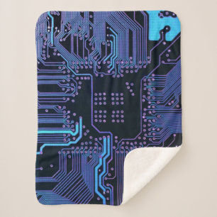 Cool Computer Circuit Board Blue Sherpa Blanket