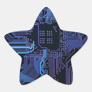 Cool Computer Circuit Board Blue Star Sticker