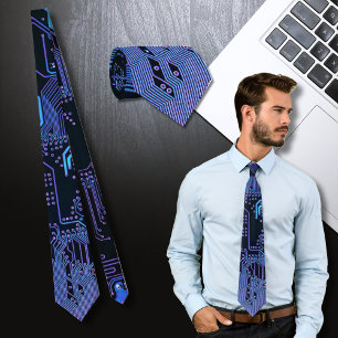 Cool Computer Circuit Board Blue Tie