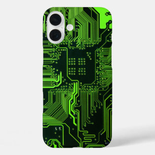 Cool Computer Circuit Board Green iPhone 16 Plus Case