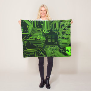 Cool Computer Circuit Board Green Fleece Blanket