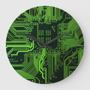 Cool Computer Circuit Board Green Large Clock