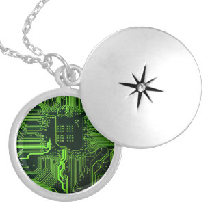 Cool Computer Circuit Board Green Locket Necklace