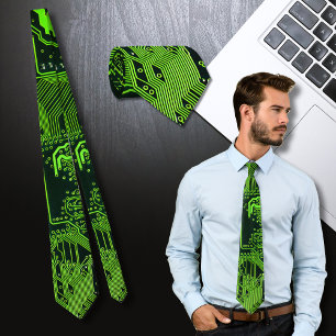 Cool Computer Circuit Board Green Tie