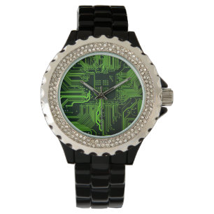 Cool Computer Circuit Board Green Watch