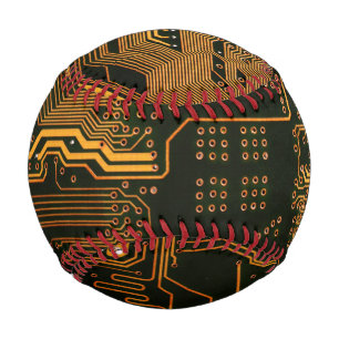 Cool Computer Circuit Board Orange Baseball