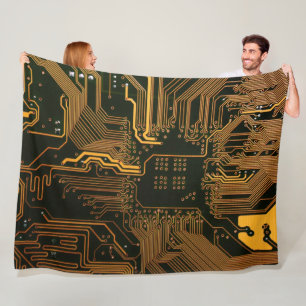 Cool Computer Circuit Board Orange Fleece Blanket