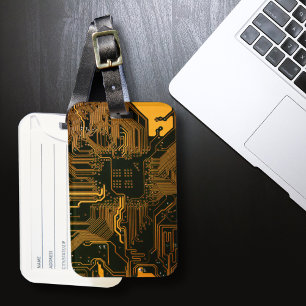 Cool Computer Circuit Board Orange Luggage Tag