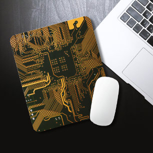 Cool Computer Circuit Board Orange Mouse Pad
