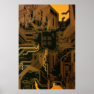 Cool Computer Circuit Board Orange Poster