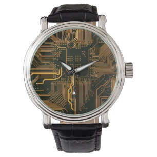 Cool Computer Circuit Board Orange Watch