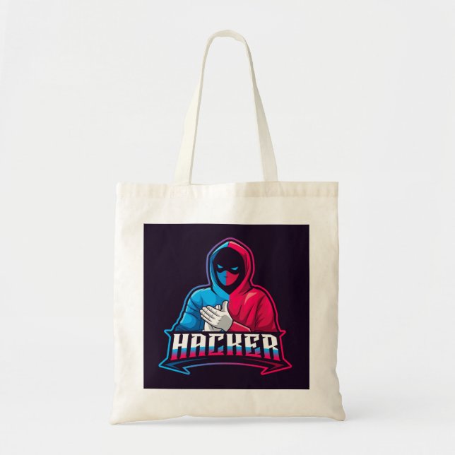 Cool Computer Hacker Cartoon Drawing Tote Bag (Front)