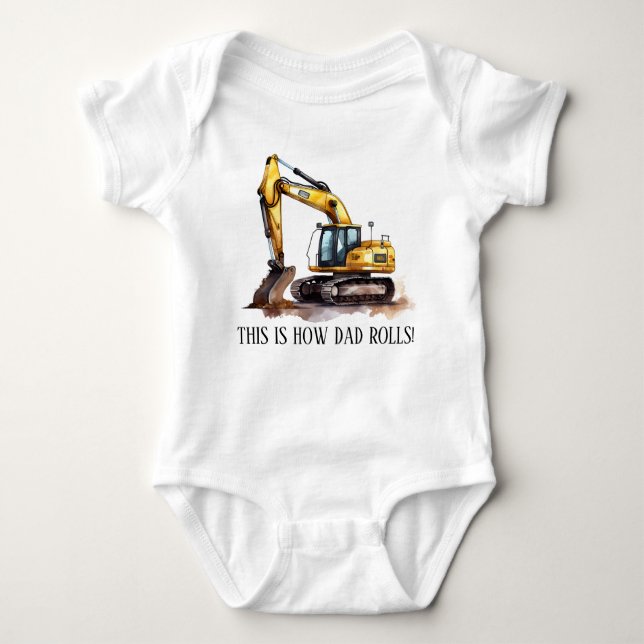 Cool Construction Dad rolls add text Baby Bodysuit (Front)