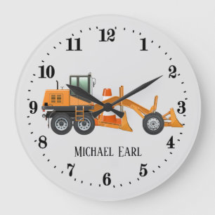 cool construction digger add name large clock