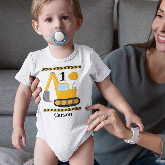 Cool Construction Excavator Custom 1st Birthday Baby Bodysuit (Creator Uploaded)