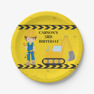 Cool Construction Excavator Custom Kids Birthday Paper Plate