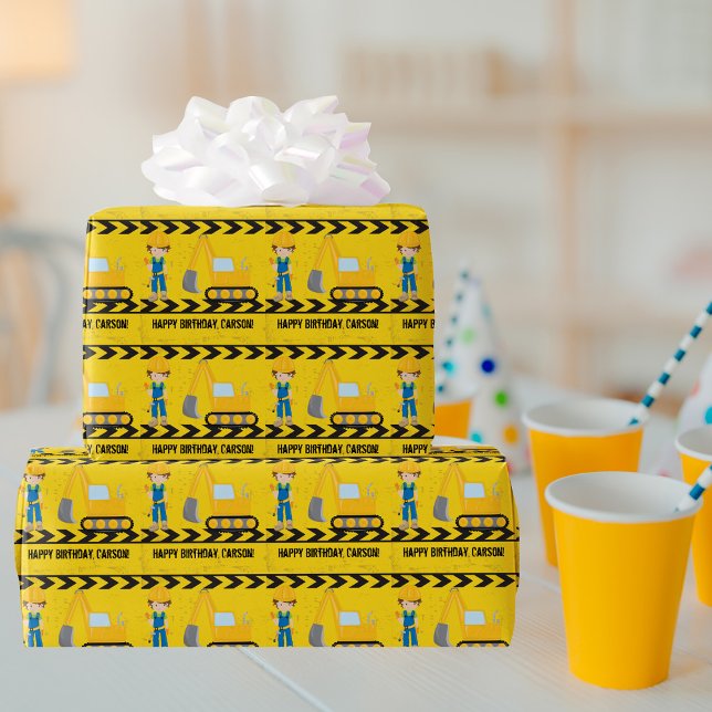 Cool Construction Excavator Custom Kids Birthday Wrapping Paper (Creator Uploaded)