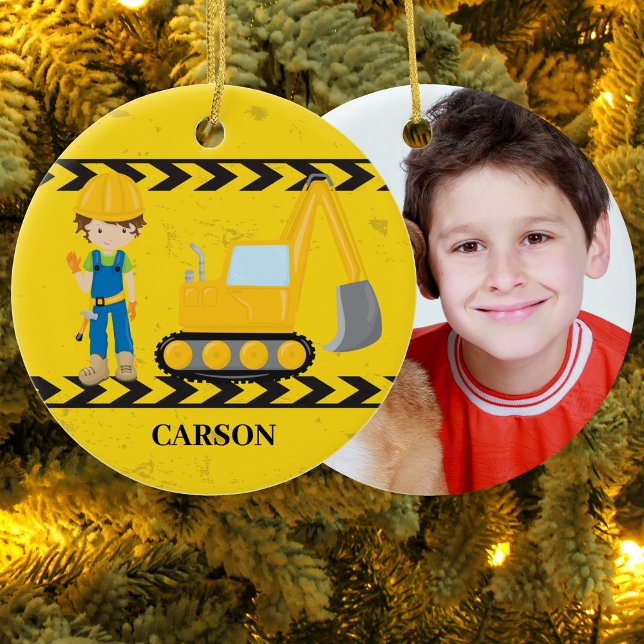 Cool Construction Excavator Custom Kids Photo Ceramic Ornament (Creator Uploaded)