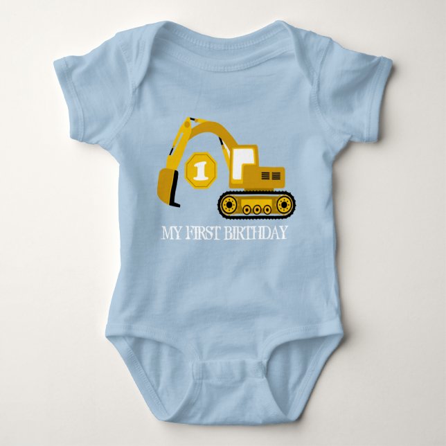 cool construction first Birthday boys  Baby Bodysuit (Front)
