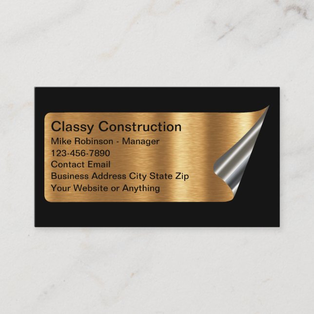 Cool Construction Metallic Look Business Card (Front)