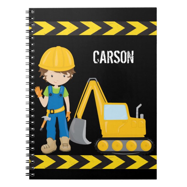 Cool Construction Vehicle Boy Personalised Kids Notebook (Front)