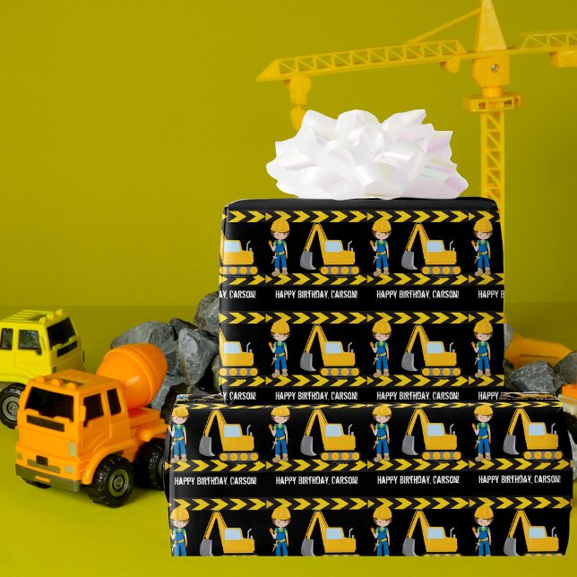 Cool Construction Vehicle Custom Kids Birthday Wrapping Paper (Creator Uploaded)