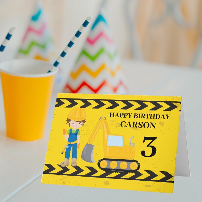 Cool Construction Vehicle Excavator Happy Birthday Card (Creator Uploaded)