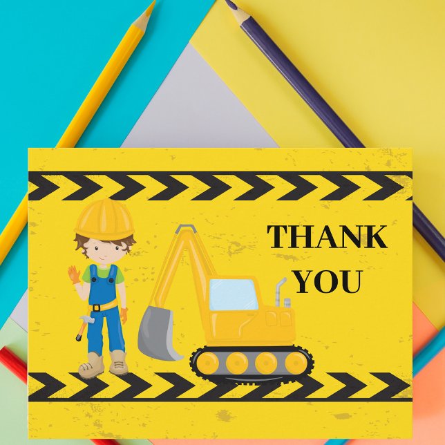 Cool Construction Vehicle Excavator Kids Thank You Postcard (Creator Uploaded)