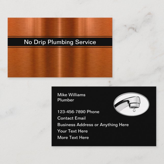 Cool Copper Look Background Plumber Business Cards (Front/Back)