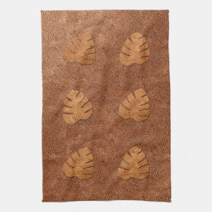 Cool Copper Texture Monstera Leaves Towel