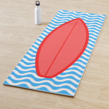 Cool Coral Red Blue Waves Surfing Yoga Mat
