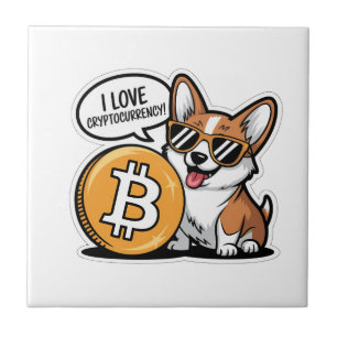 Cool Corgi Loves Cryptocurrency Ceramic Tile
