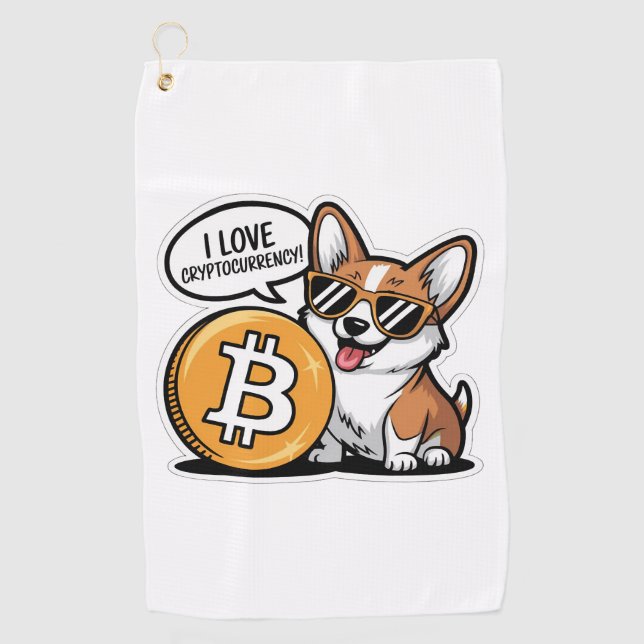 Cool Corgi Loves Cryptocurrency Golf Towel (Front)