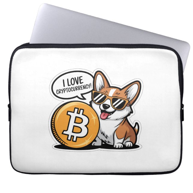 Cool Corgi Loves Cryptocurrency Laptop Sleeve (Front)
