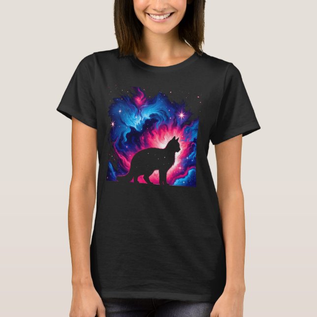 Cool Cosmic Cat Galaxy Graphic Space Art T-Shirt (Front)