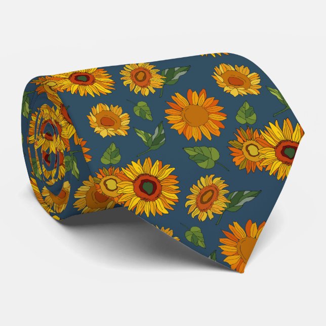 cool Country sunflower pattern neck tie  (Rolled)