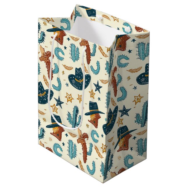 Cool Country Western cowboy tiled Medium Gift Bag (Front Angled)