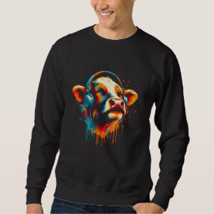 Cool Cow Headphone Music Art Christmas Birthday Sweatshirt