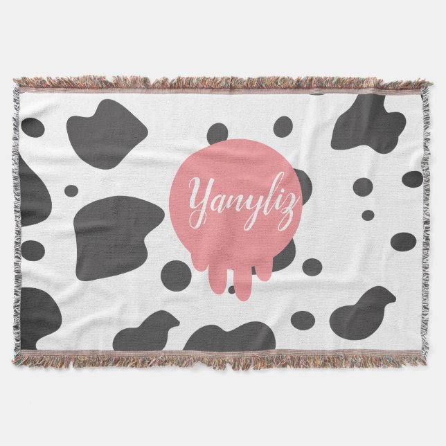 Cool Cow Print Name Hand Drawn Barn Pattern Throw Blanket (Front)